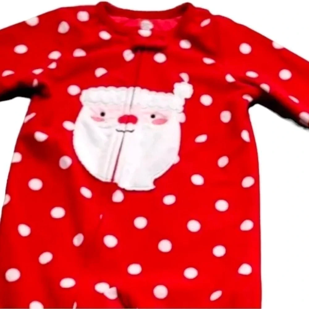 Carters Girls 3T Footed Christmas Pajamas Santa Polka Dot Red White Just One You